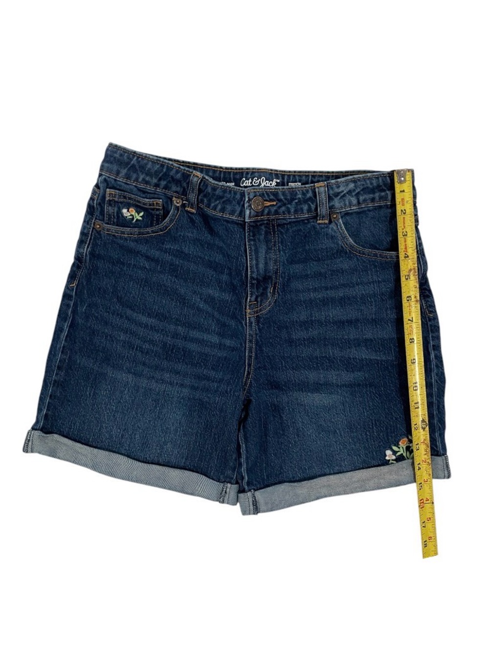 Cat & Jack relaxed midi shorts with cuffed hem and floral embroidery - Picture 2 of 8
